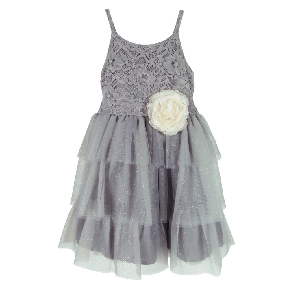 Pink & Violet Toddler Girls Grey Sleeveless Lace Glitter Mesh Dress Size 4